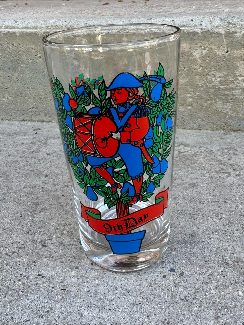 Vintage 9th Day Glass Tumbler 1970s 12 Days of Christmas